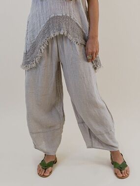La Bottega di Brunella 100% Linen Wide Leg Pants Oatmeal Ragu-Battista OS